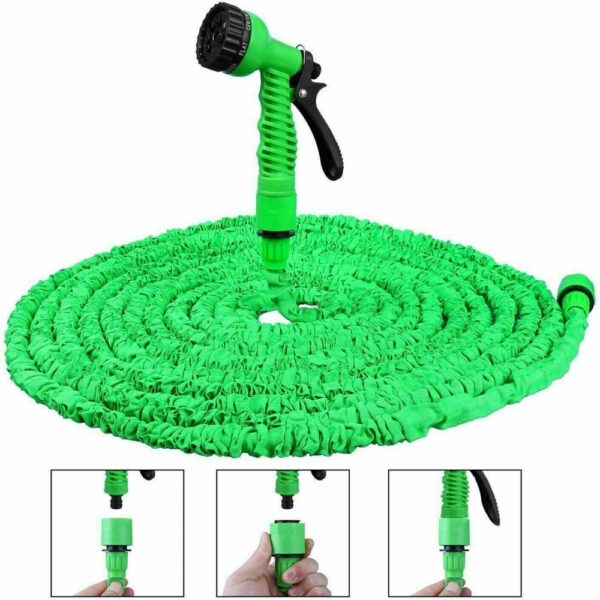 Expandable Magic Garden Hose Pipe with Spray Gun Green